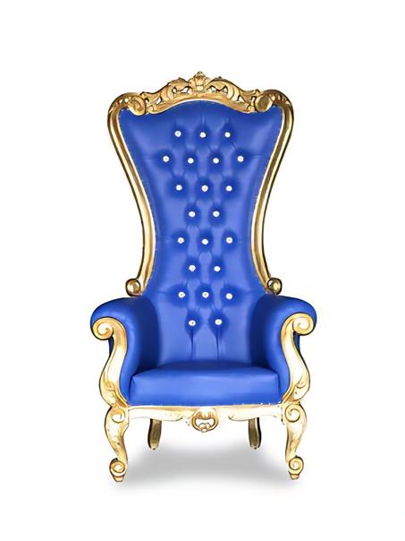كرسي العرش المخملي الأزرق والذهبي - فخامة ملكية وتصميم فريد