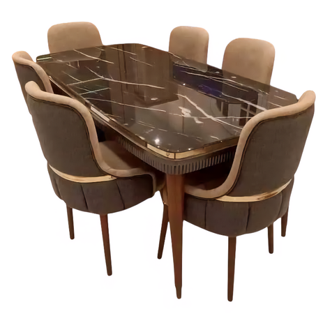 * أناقة تُلامسُ الفخامة: طاولةُ طعامٍ عصريةٌ بتصميمٍ يُلهمُ الحديث.