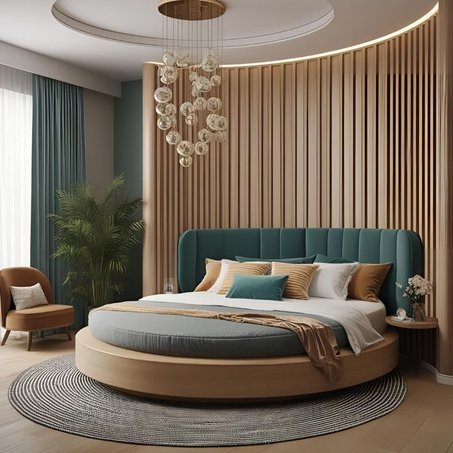 "السرير الدائري الفاخر: تحفة فنية لغرفة نومك العصرية"
