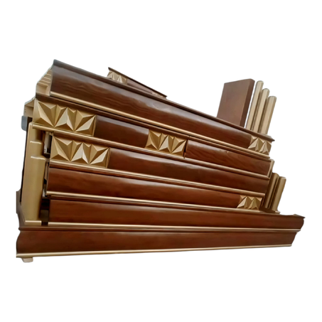 "أريكة خشبية مغربية ثلاثية الأبعاد بنقوش هندسية بارزة"