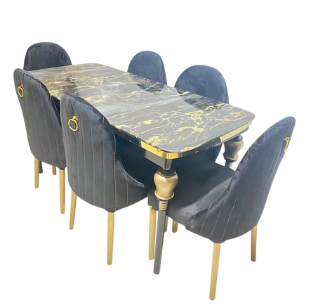 ​"سحرُ الرخامِ ودفءُ المخمل: قطعةٌ فنيةٌ تُضفي لمسةً من الرفاهيةِ على كلِّ وجبة."