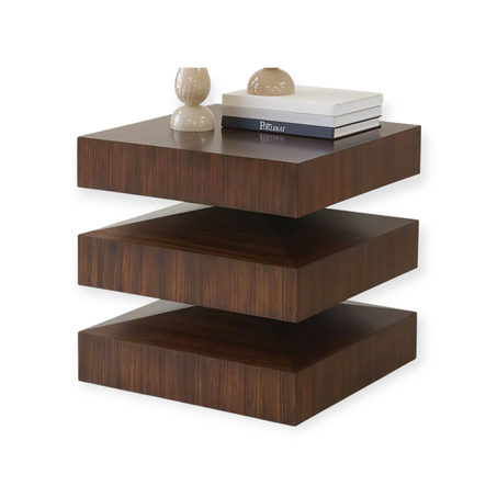 * طاولات جانبية خشبية فاخرة: تصاميم هندسية فريدة لديكور منزلك