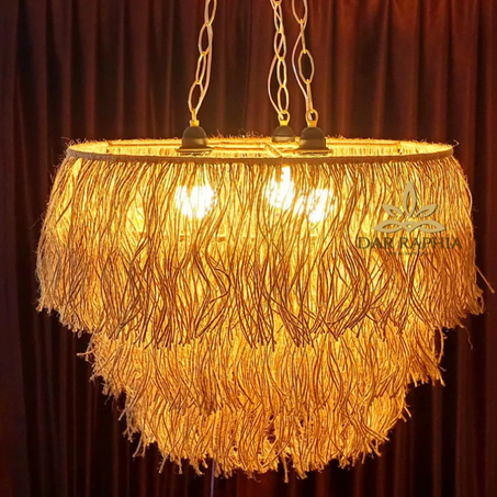 Raffia Cascade  Lamp - Handmade Raffia Chandelier