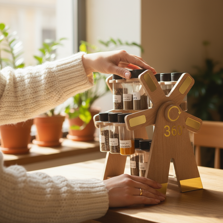 حامل التوابل الخشبي الدوار