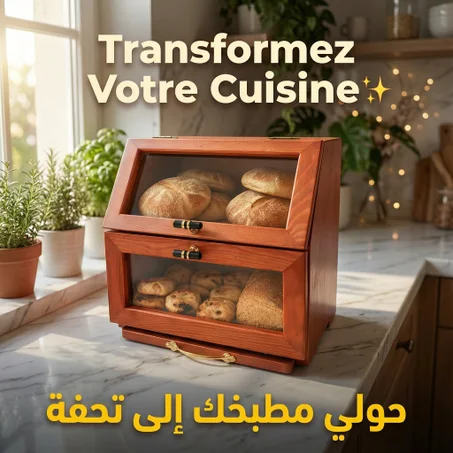 حامل الخبز و الحلويات الخشبي مع لوح تقطيع مدمج مجاني