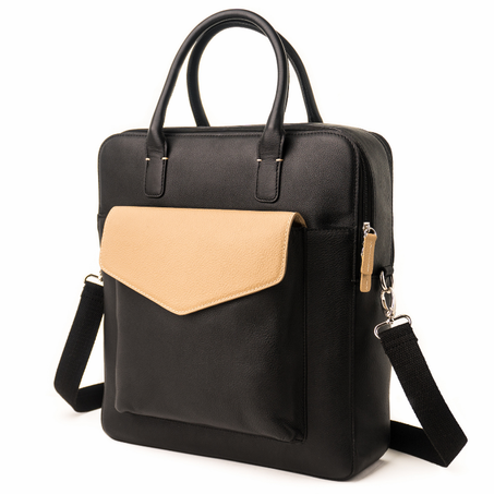 COZY BAG - PORTE DOCUMENTS CUIR (NOIR-NUDE)