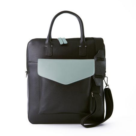 COZY BAG - PORTE DOCUMENTS CUIR (NOIR-BLUE)