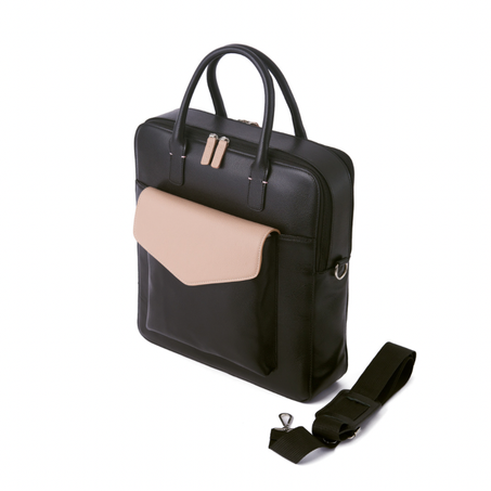 COZY BAG - PORTE DOCUMENTS CUIR (NOIR-DUST PINK)