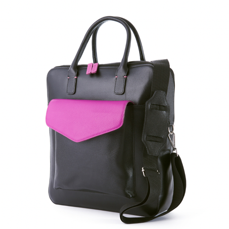 COZY BAG - PORTE DOCUMENTS CUIR (NOIR-ROSE)