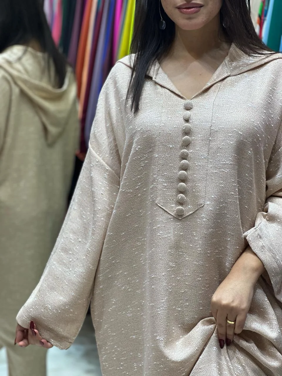 جلابة ثوب بوكليت. bouclette فصالة جبلية بالجياب