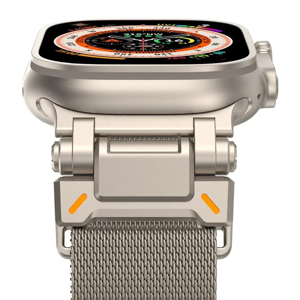 سوار ميلاني مغناطيسي فاخر بلون التيتانيوم لساعة آبل واتش ألترا (49 مم) – متوافق مع جميع المقاسات والسلاسل