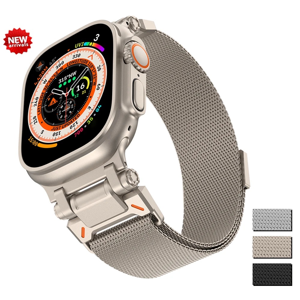 سوار ميلاني مغناطيسي فاخر بلون التيتانيوم لساعة آبل واتش ألترا (49 مم) – متوافق مع جميع المقاسات والسلاسل