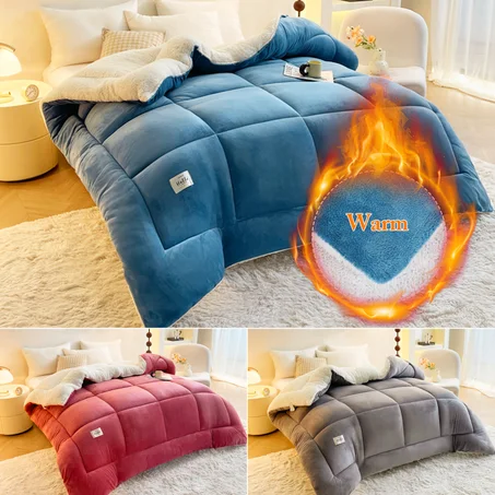Couverture d’hiver super chaude , texture matelassée douce 200x230 + 2 taies d'oreiller incluses