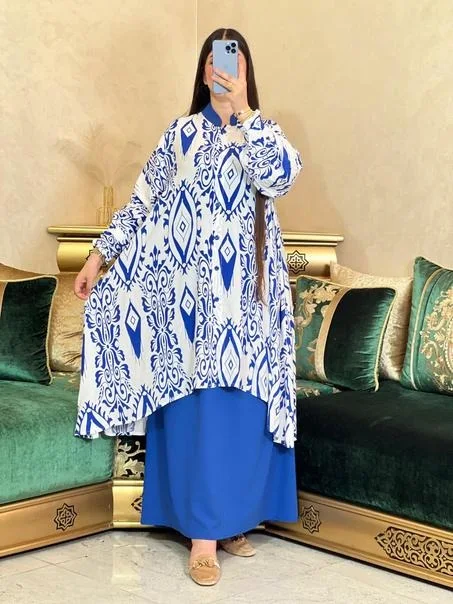 طقم الأناقة الخفيفة – قميص مع فستان طويل و أنيق