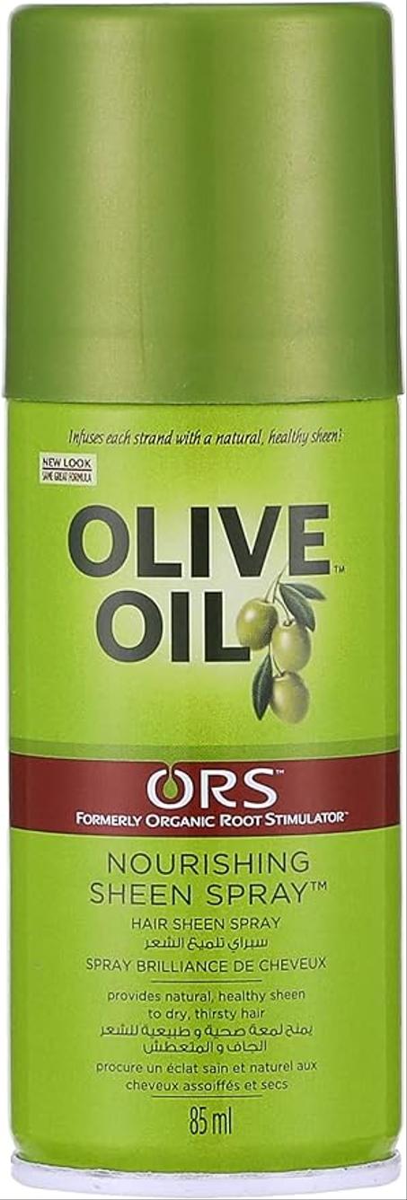 El spray de brillo nutritivo con aceite de oliva de Ors proporciona un brillo natural y saludable al cabello seco y muy seco para un cabello suave, brillante y sin encrespamiento, 85 ml