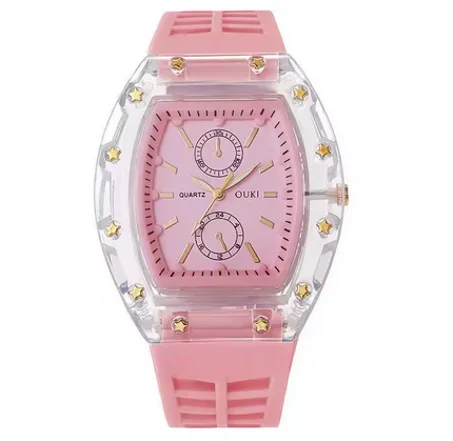 ساعة نسائية أنيقة، سوار سيليكون، ساعة كوارتز تناظرية، هدية للبنات