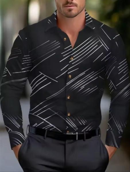 قميص بياقة مغمورة للرجال، بأكمام ، جودة عالية، موضة ، ناعم ومريح، لفصلي الربيع والخريف.