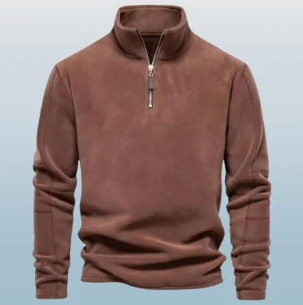 سترة رجالية جديدة للخريف والشتاء بياقة عالية وسحاب نصفي، تصميم ضيق، أزياء عصرية وكاجوال للخارج، هوديز من الصوف للرجال