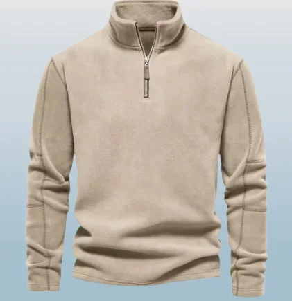 سترة رجالية جديدة للخريف والشتاء بياقة عالية وسحاب نصفي، تصميم ضيق، أزياء عصرية وكاجوال للخارج، هوديز من الصوف للرجال