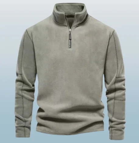 سترة رجالية جديدة للخريف والشتاء بياقة عالية وسحاب نصفي، تصميم ضيق، أزياء عصرية وكاجوال للخارج، هوديز من الصوف للرجال