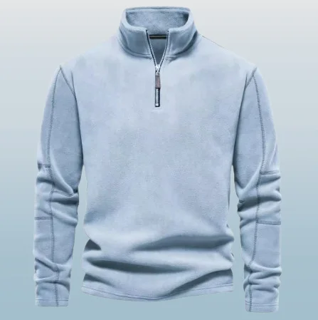 سترة رجالية جديدة للخريف والشتاء بياقة عالية وسحاب نصفي، تصميم ضيق، أزياء عصرية وكاجوال للخارج، هوديز من الصوف للرجال