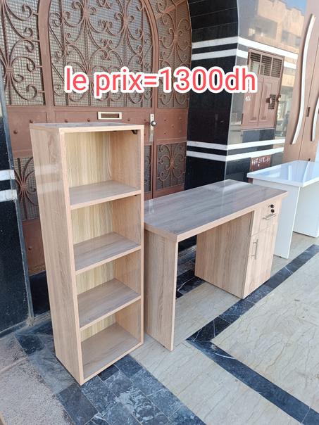 Bureaux 1 etiroir et 1 port avec Bibliotheque de bois mdf 120cm/50x75cm (BAIGE) مكتب دراسي مع خزانة للكتب بجودة عالية مقياس