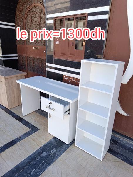 bureaux 1 etiroir  et 1 port avec bibliotheque de bois mdf 120cm/50x75cm (blanc) مكتب دراسي مع خزانة للكتب بجودة عالية مقياس