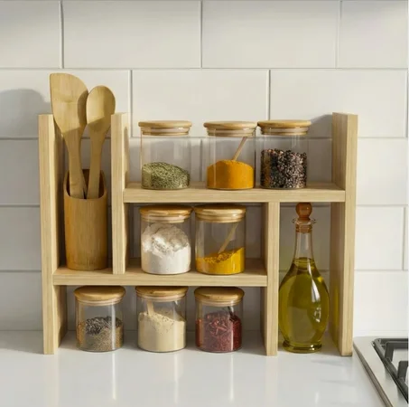ودّعي فوضى التوابل نهائيًا مع منظم توابل خشبي أنيق كيرتّب مطبخك فـ دقائق وكيعطيه لمسة راقية