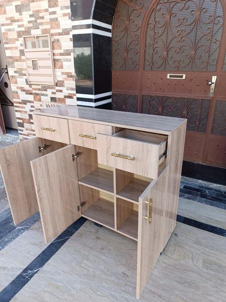 buffet mdf 120cm/105cm خشبي أنيق بتصميم عصري ومساحات تخزين عملية  (blanche :baige:marou)