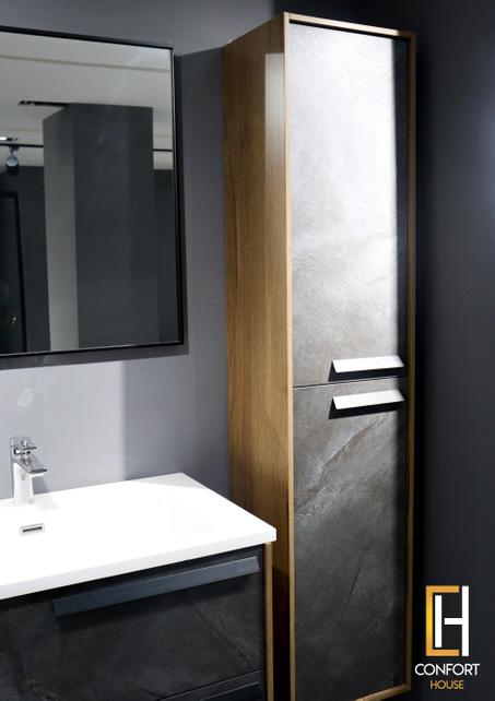 meuble salle de bain : effet ardoise : noyer