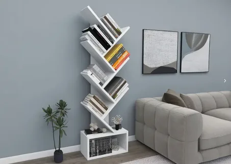 Bibliothèque Erine à 8 étagères en zigzag blanche