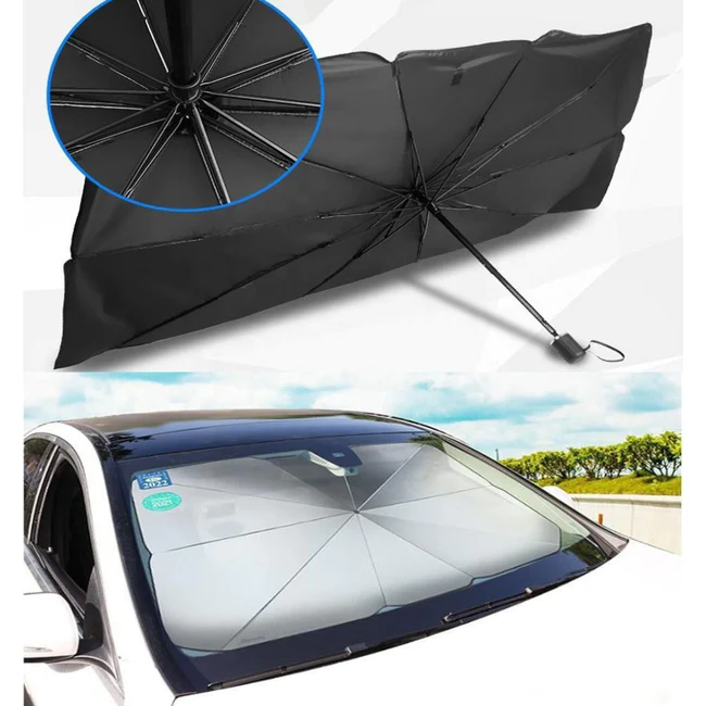 Pare-Soleil Parapluie Voiture, Parapluie pour Voiture Pare-Brise,  Pare-Soleil pliable, Windscreen Sun Shield UV 79*145CM