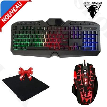 Clavier Gaming - JEDEL - K-504 - Rétroéclairage LED - Souris GM830 - Tapis de souris inclus