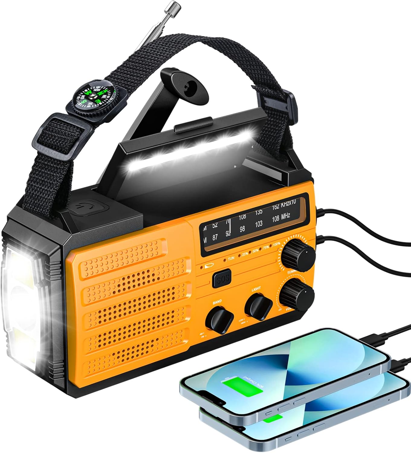Radio Solaire d’Urgence 8000mAh avec Lampe LED, SOS, Charge Téléphone
