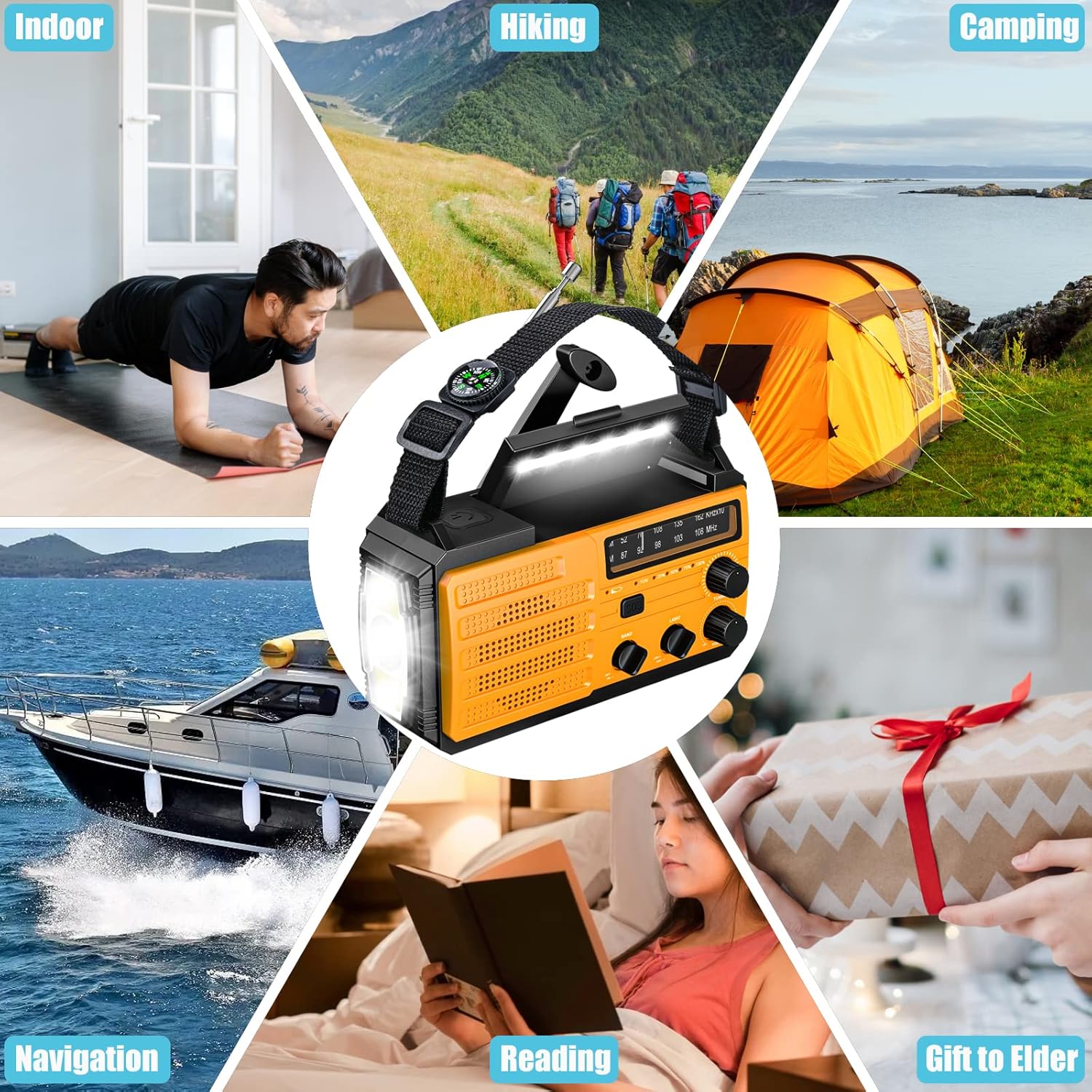 Radio Solaire d’Urgence 8000mAh avec Lampe LED, SOS, Charge Téléphone