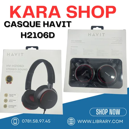 Casque Havit H2106D Blanc/Noir filaire pour téléphone/ pc..