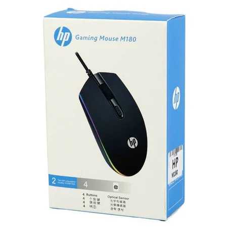 ماوس سلكي بتصميم أنيق مريح للاستعمال بسرعة استجابة عالية  HP M180 7 Color LED 1600DPi 4 Button Optical Mouse Gaming, Black