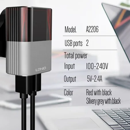 شاحن أصلي بمنفذين USB مع ميزة الشحن السريع مثالي لشحن هاتفك الذكي SIYOTEAM LDNIO Chargeur USB Rapide 100cm 18W A2206