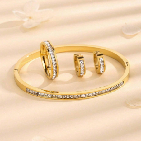 طقم مجوهرات فاخر من 4 قطع من الفولاذ المقاوم للصدأ 304 مزين بالكريستال