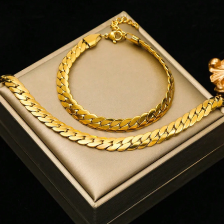 طقم قلادة وسوار بسلسلة سميكة من الفولاذ المقاوم للصدأ – ستايل بانك وهيب هوب