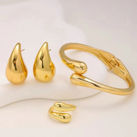 طقم مجوهرات هندسي أنيق من الفولاذ المقاوم للصدأ بتصميم دمعة