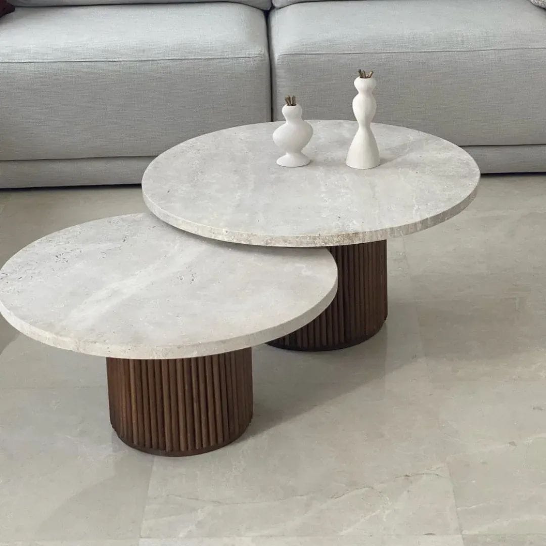 Double table 70×70 et 60×60 en Travertin