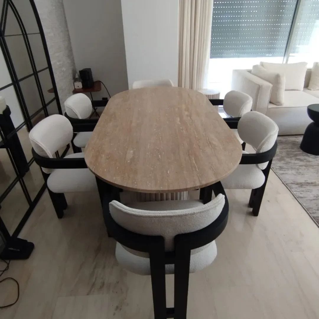 Table à manger ovale en travertin 180×90 cm – Élégance et style naturel