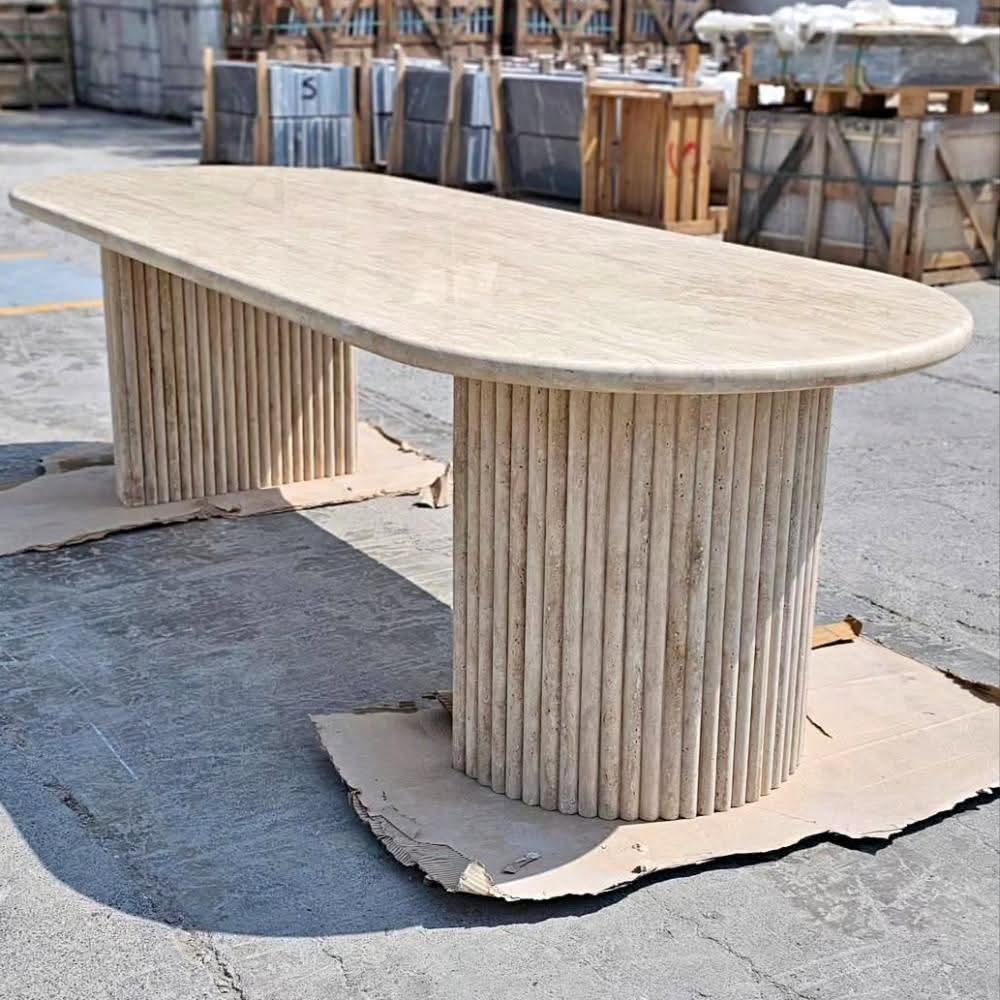 Table à manger ovale en travertin 180×90 cm – Élégance et style naturel