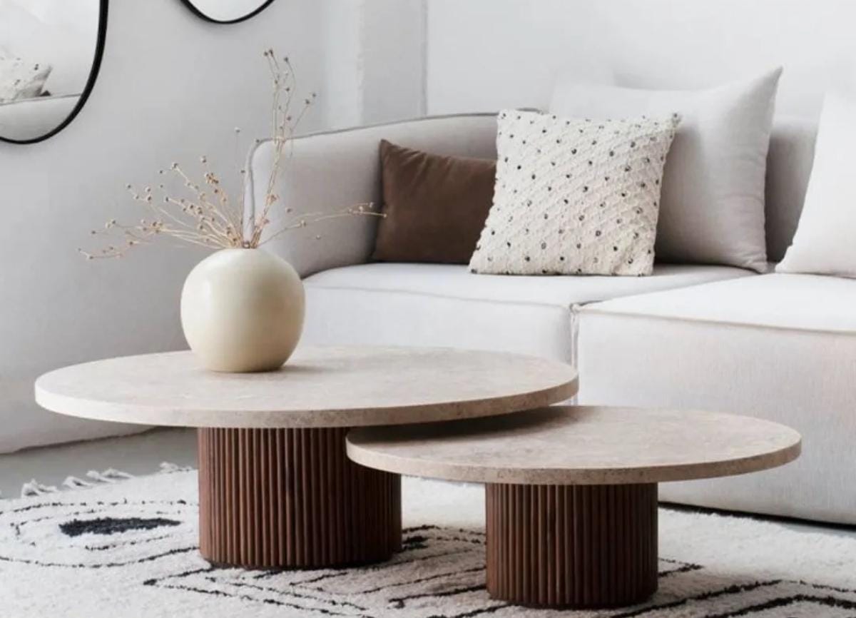 Double table 70×70 et 60×60 en Travertin