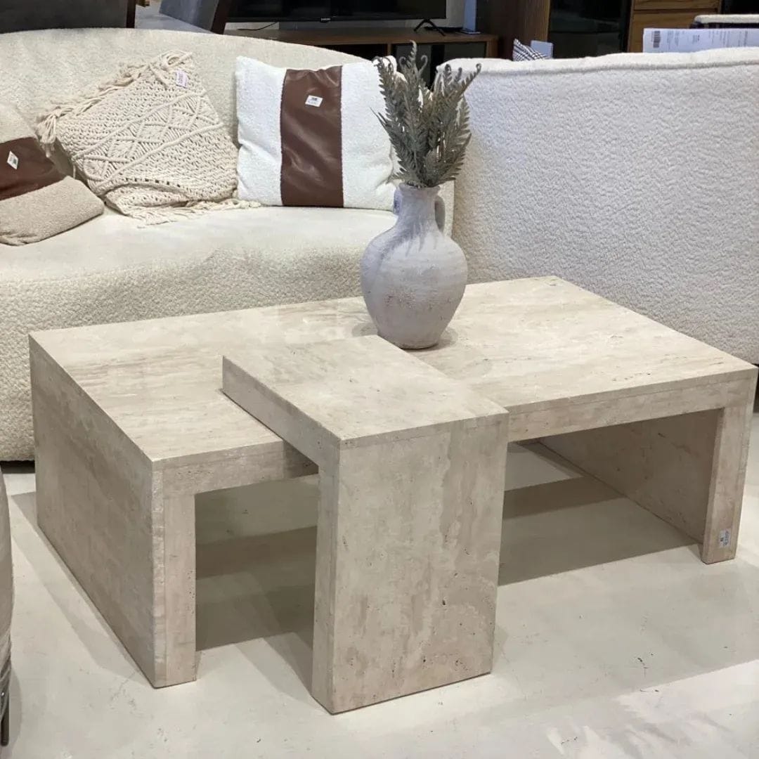 Table en Travertin 180×90 avec pied carré massif +4 cm – Élégance et modernité