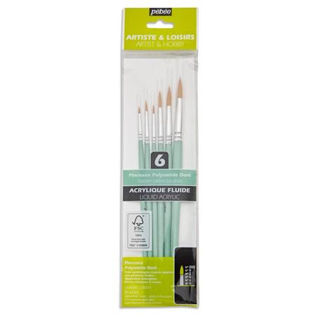 Ensemble de 6 pinceaux polyamide doré Pebeo ronds