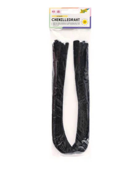 Pochette de 10 chenilles 50 cm X 8 mm Noir Folia