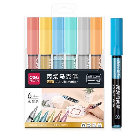 Boite de 6 marqueurs acryliques deli couleurs métalliques