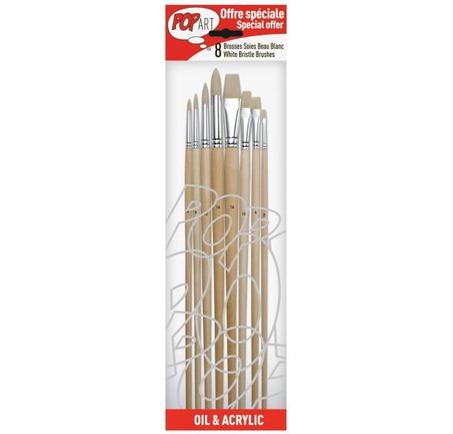 Set de 8 pinceaux soies beau blanc Pebeo